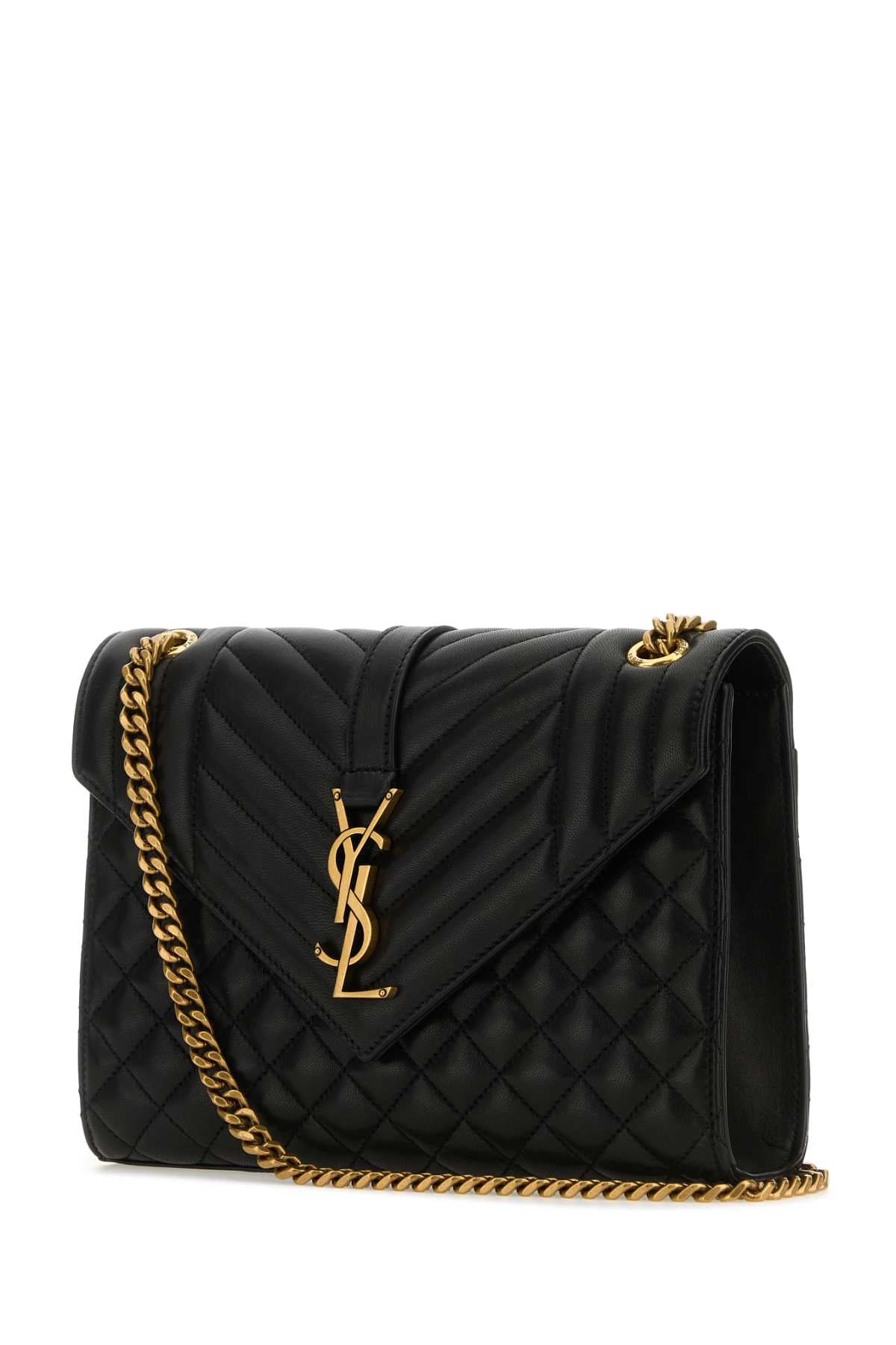 SAINT LAURENT Black Leather Medium Envelope Shoulder Handbag