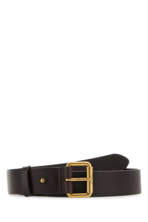 SAINT LAURENT Dark Brown Leather Motorcycle Belt - 3.5 cm