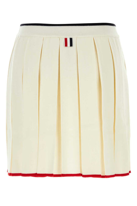 THOM BROWNE Ivory Stretch Wool Blend Mini Skirt for Women