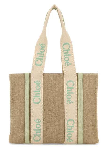 CHLOE Multicolor Linen Woody Shopping Handbag - 36cm x 28cm x 12cm