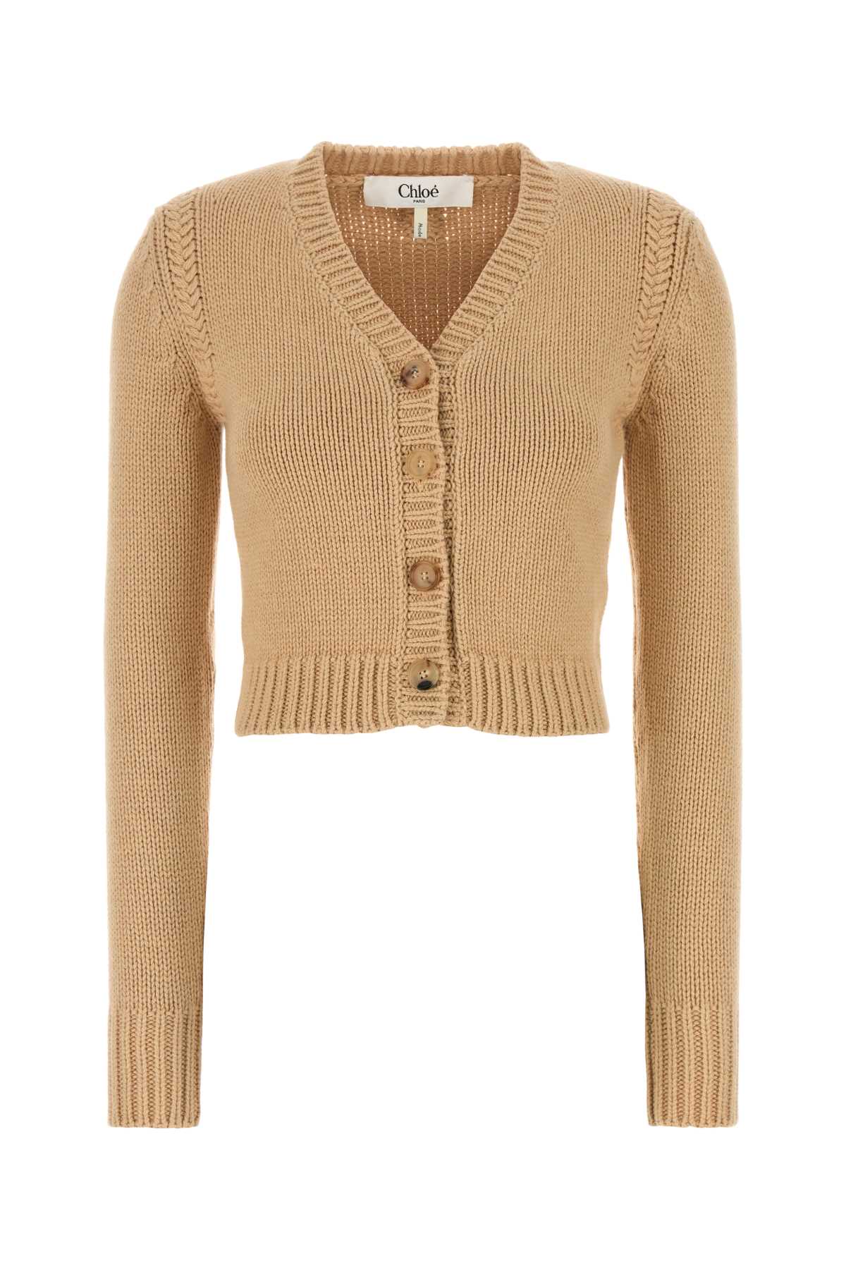 CHLOE Beige Cotton and Cashmere Cardigan