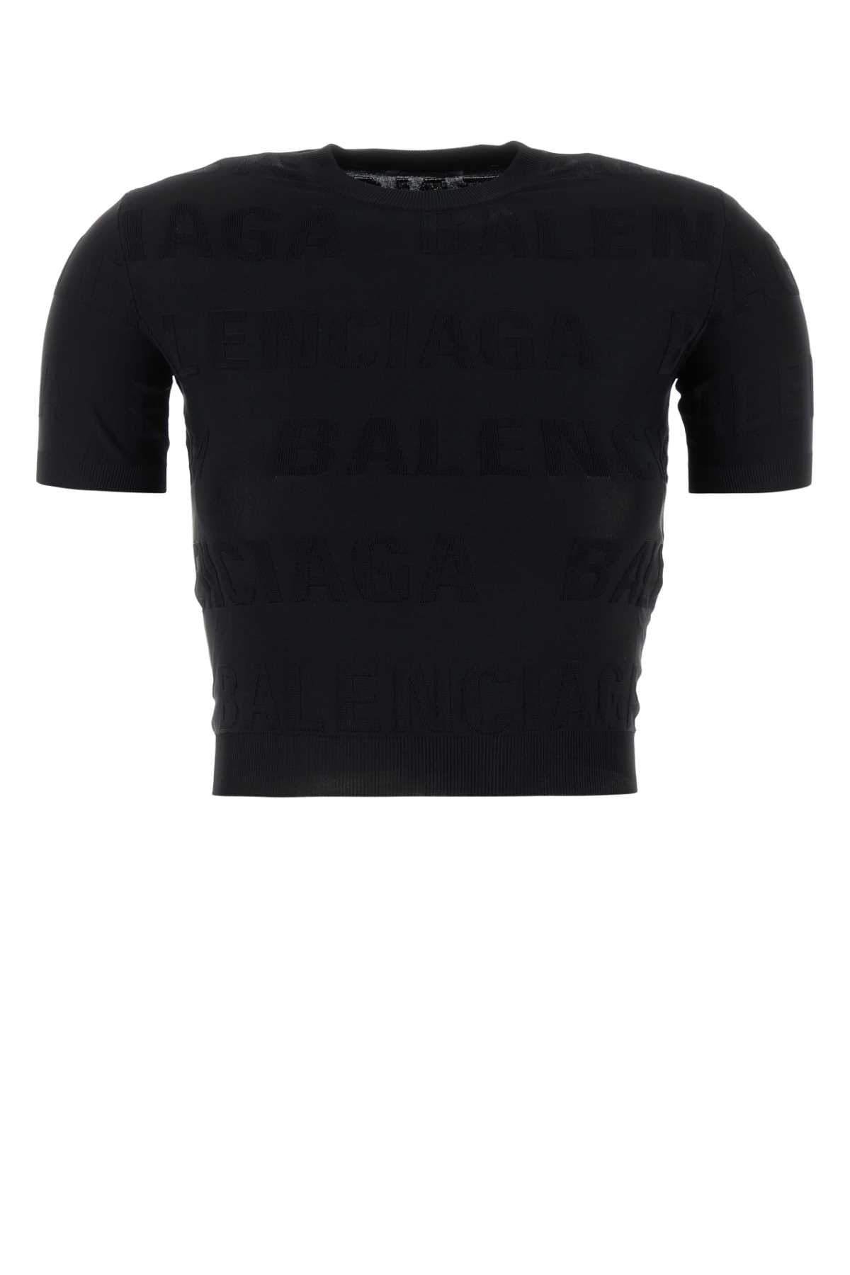 BALENCIAGA Chic Black Stretch Viscose Blend T-Shirt