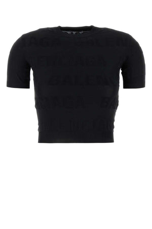 BALENCIAGA Chic Black Stretch Viscose Blend T-Shirt