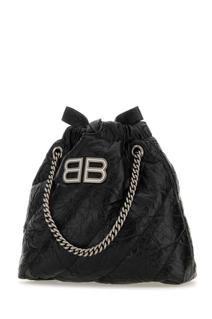 BALENCIAGA Mini Black Leather Crush Shoulder Handbag