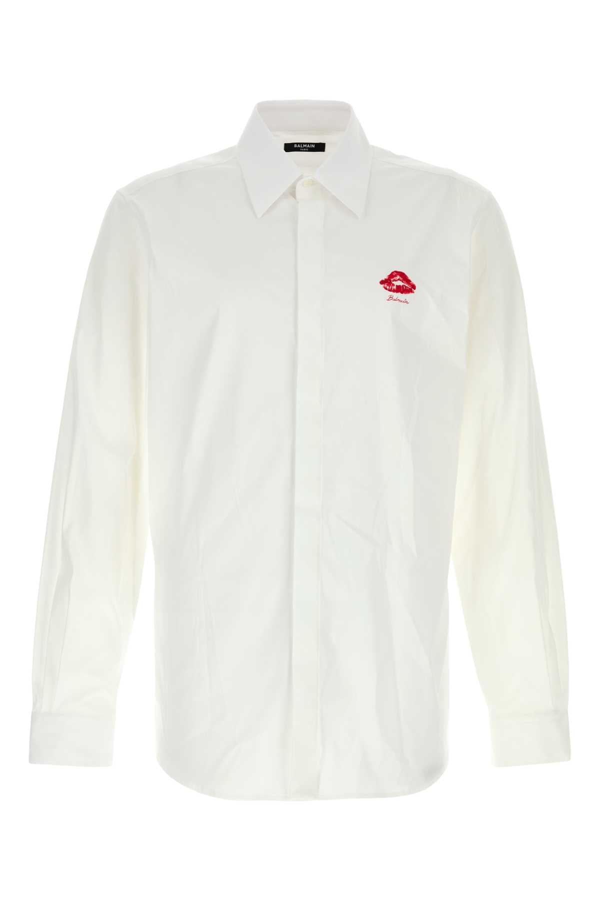 BALMAIN Classic White Stretch Poplin Shirt for Men