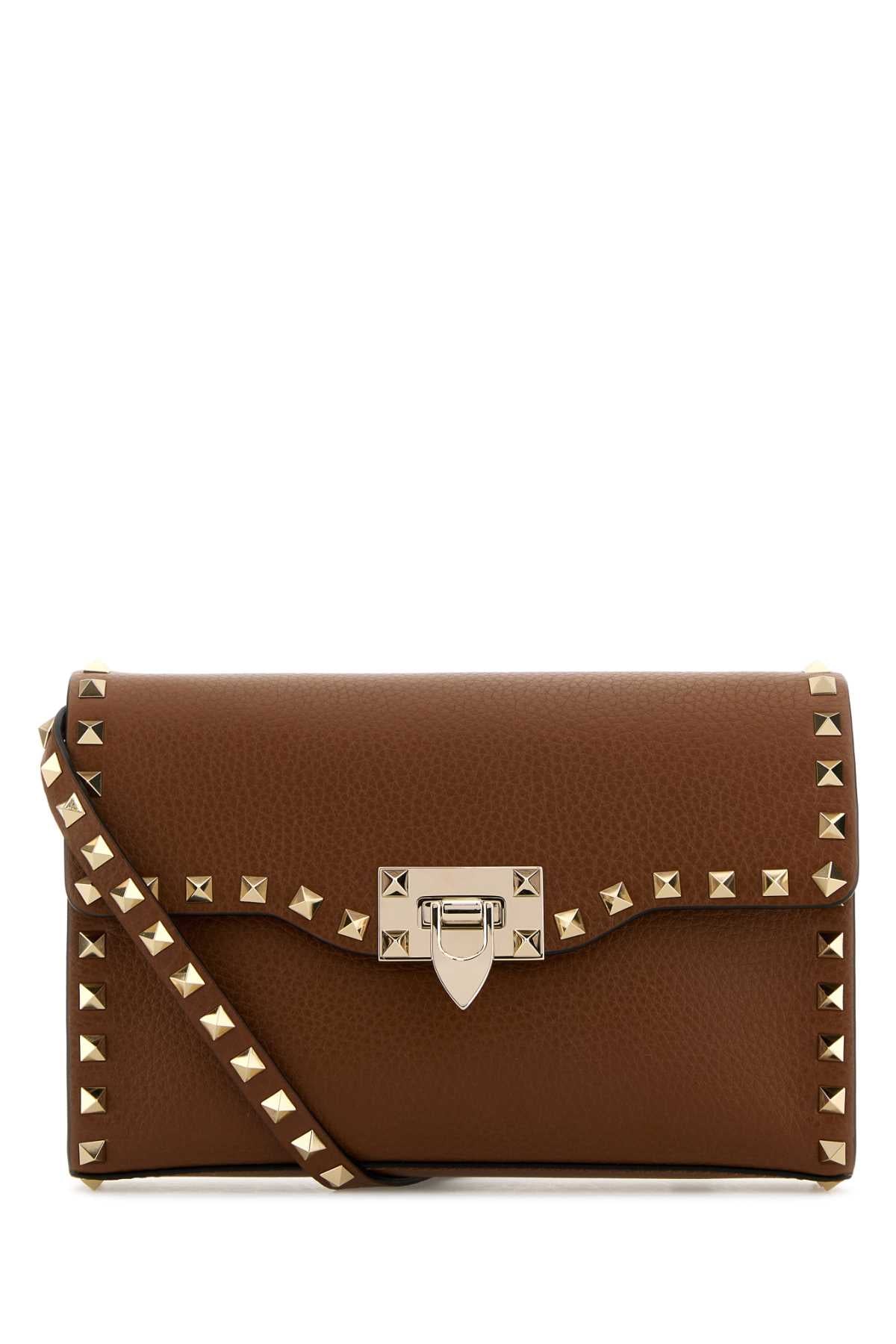 VALENTINO GARAVANI Mini Rockstud Brown Leather Crossbody Handbag