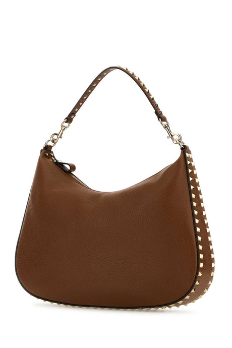 VALENTINO GARAVANI Rockstud Brown Leather Hobo Handbag 36 cm x 28 cm