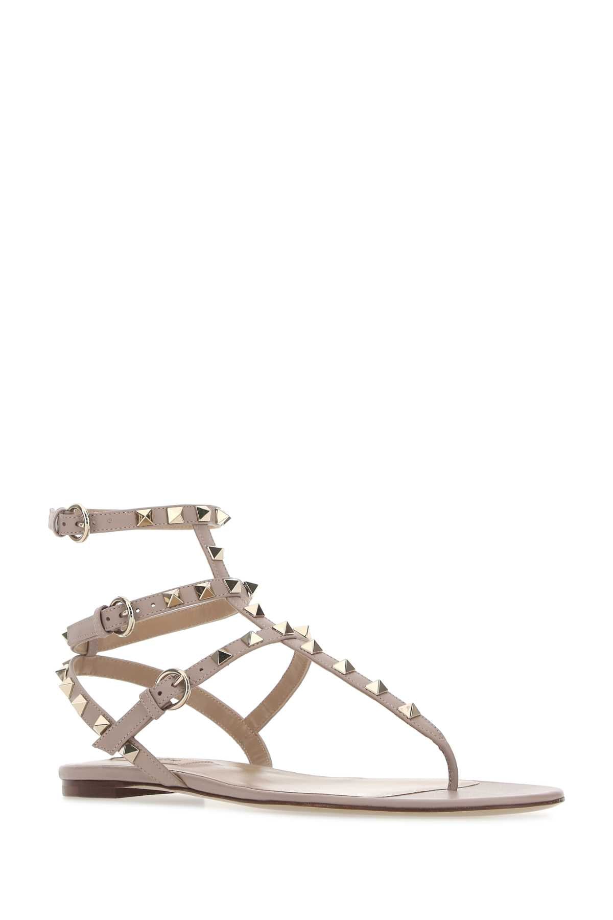 VALENTINO GARAVANI Antiqued Pink Leather Rockstud Thong Sandals