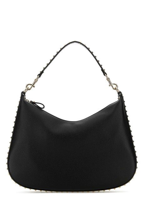 VALENTINO GARAVANI Black Leather Hobo Handbag with Rockstud Detail - 36 cm x 28 cm