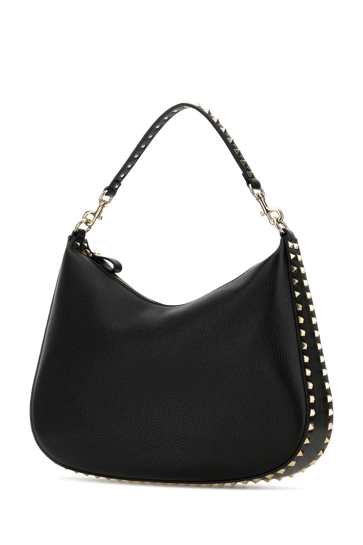 VALENTINO GARAVANI Black Leather Hobo Handbag with Rockstud Detail - 36 cm x 28 cm