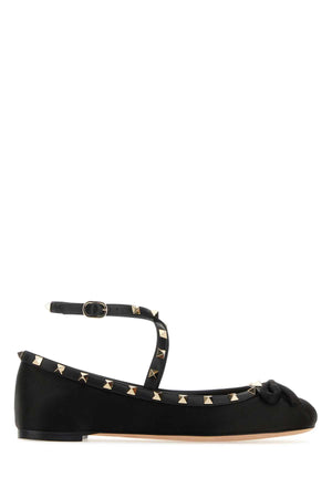 VALENTINO GARAVANI Chic Black Satin Rockstud Ballerinas