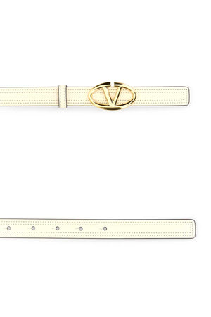 VALENTINO GARAVANI Ivory Leather Reversible VLogo Belt - 2 cm Height