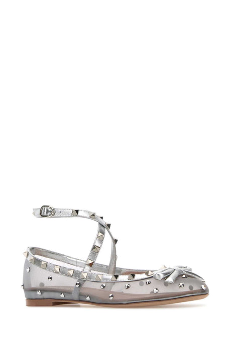 VALENTINO GARAVANI Elegant Silver Mesh Rockstud Ballerinas for Women