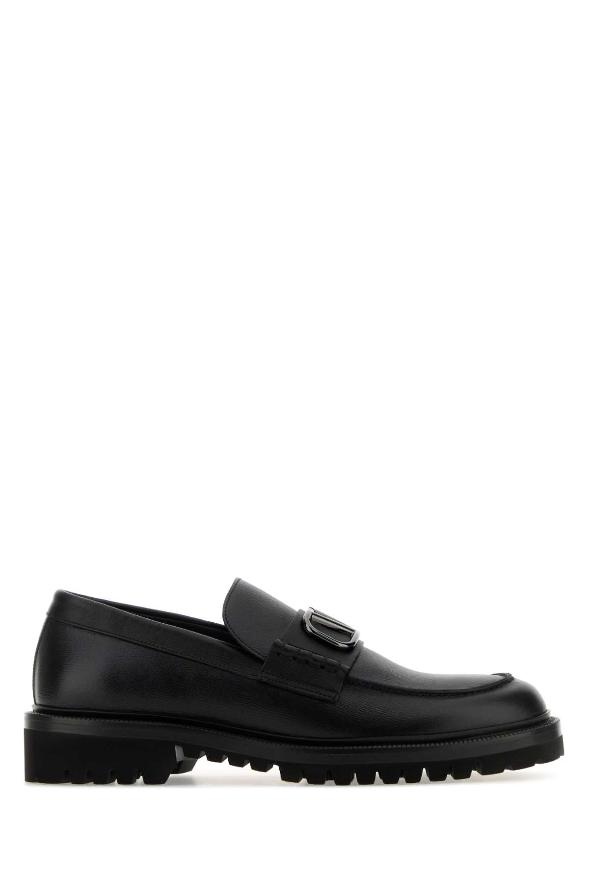 VALENTINO GARAVANI Classic Black Leather VLogo Signature Loafers for Men