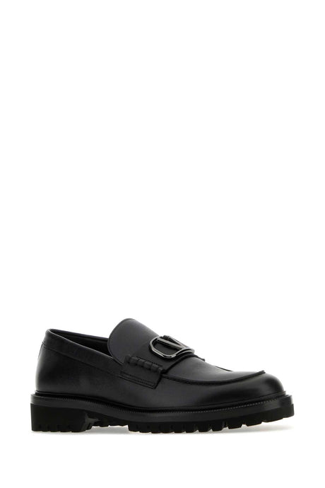 VALENTINO GARAVANI Classic Black Leather VLogo Signature Loafers for Men