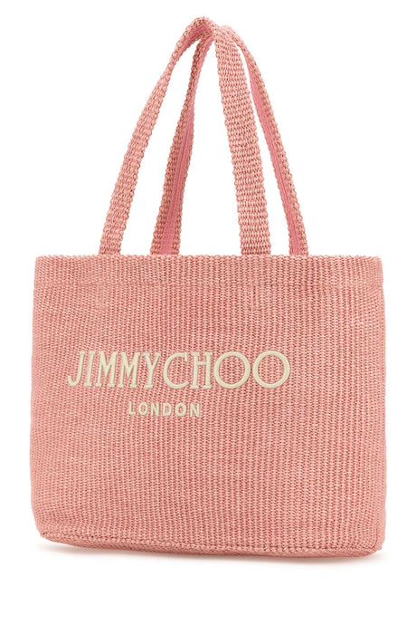 JIMMY CHOO Chic Pink Raffia East-West Shopping Handbag - 40 x 20 x 18 cm