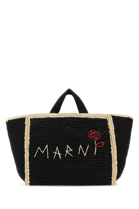 MARNI Chic Black Raffia Shopping Handbag - 57x33x17 cm