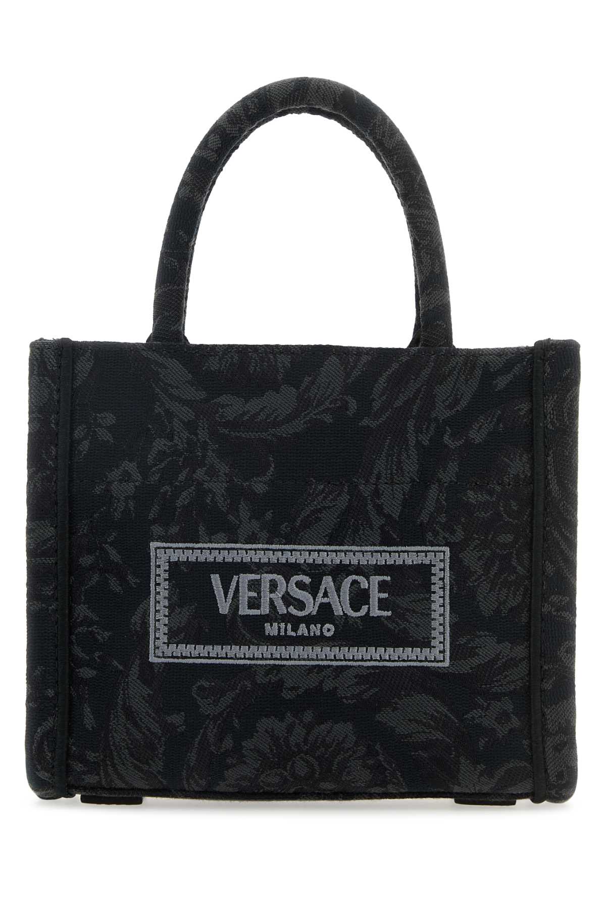 VERSACE Mini Baroque Embroidered Canvas Shopping Handbag