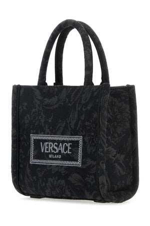 VERSACE Mini Baroque Embroidered Canvas Shopping Handbag