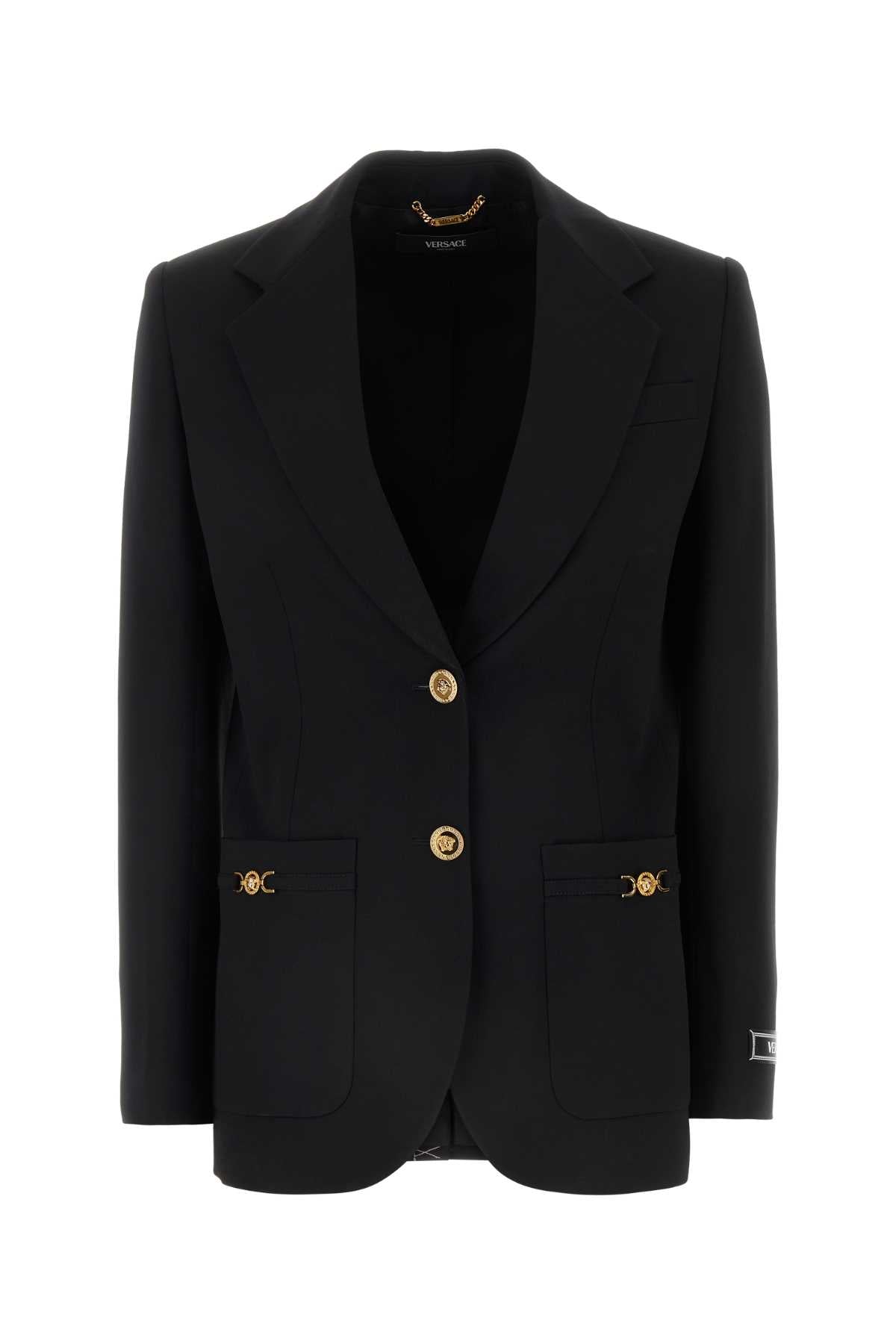 VERSACE Oversized Black Stretch Wool Blazer for Women