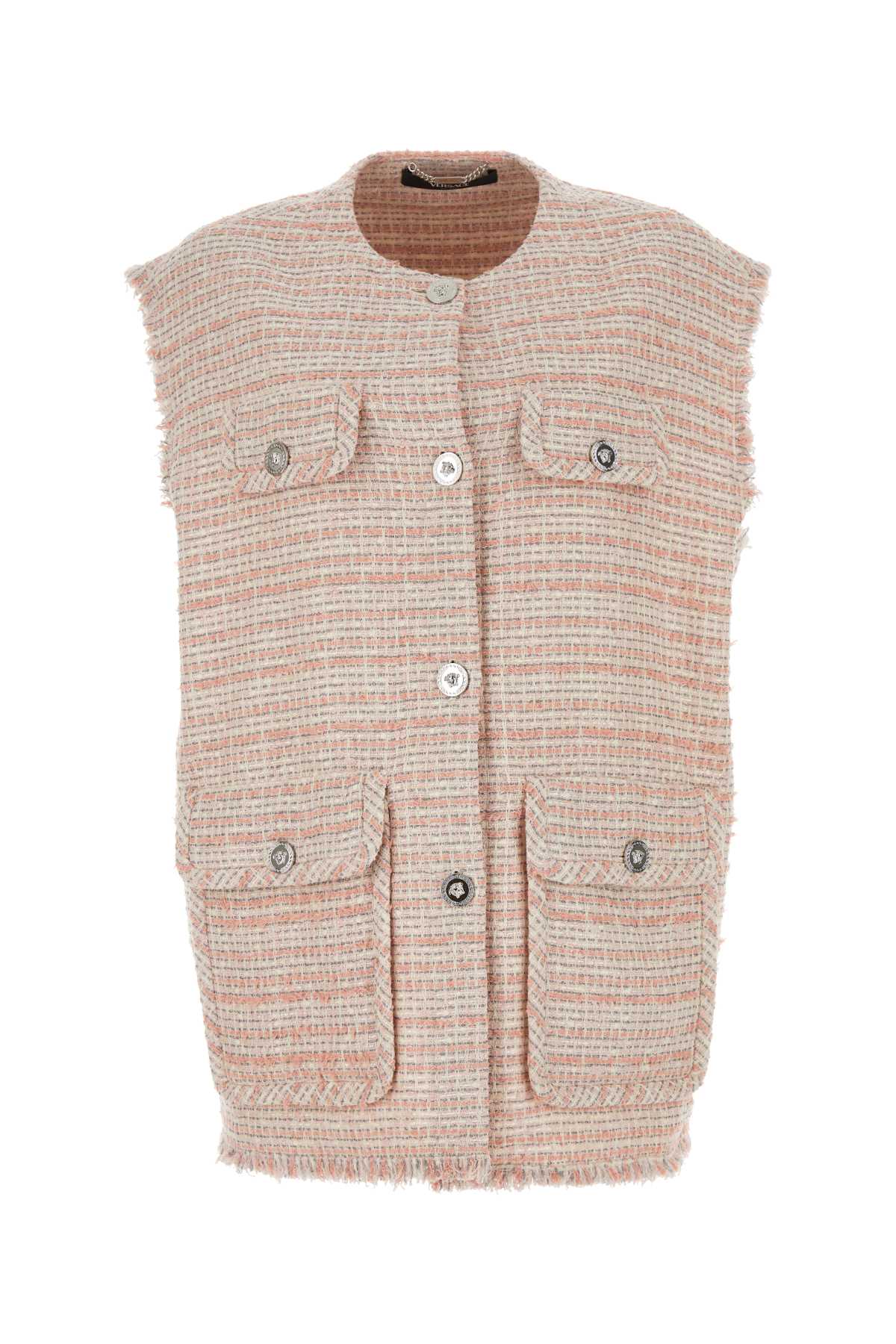 VERSACE Embroidered Tweed Oversize Vest for Women