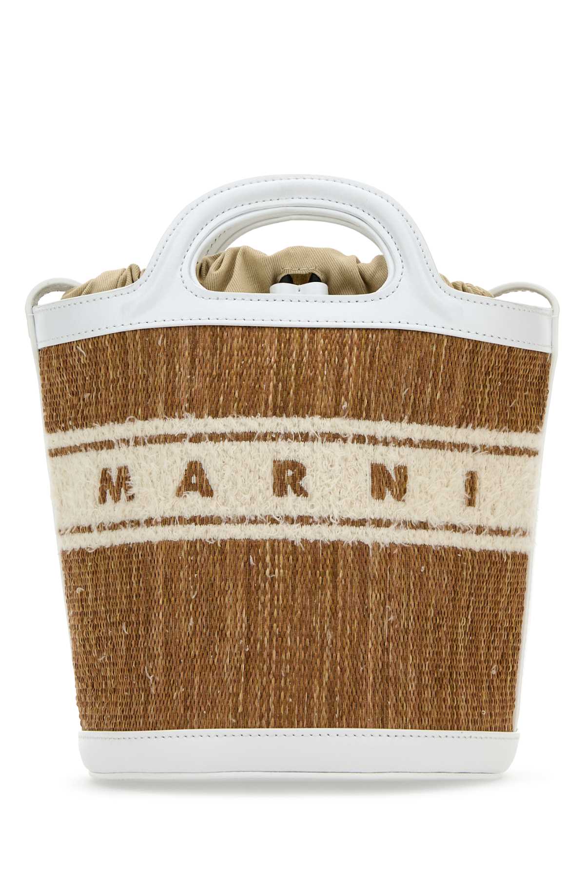 MARNI Two-tone Raffia and Leather Tropicalia Bucket Handbag 17x18x16 cm