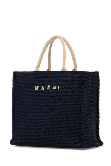 MARNI Chic Midnight Blue Raffia Shopping Handbag - 45 cm x 34 cm x 19 cm