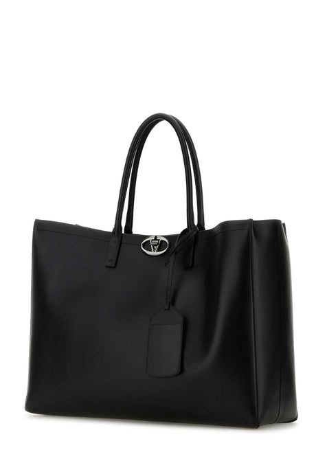 VALENTINO GARAVANI VLogo Black Leather Shopping Handbag - 48x34x14 cm