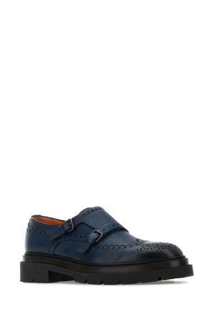 SANTONI Leather Lace-Up Mock Strap Shoes for Men