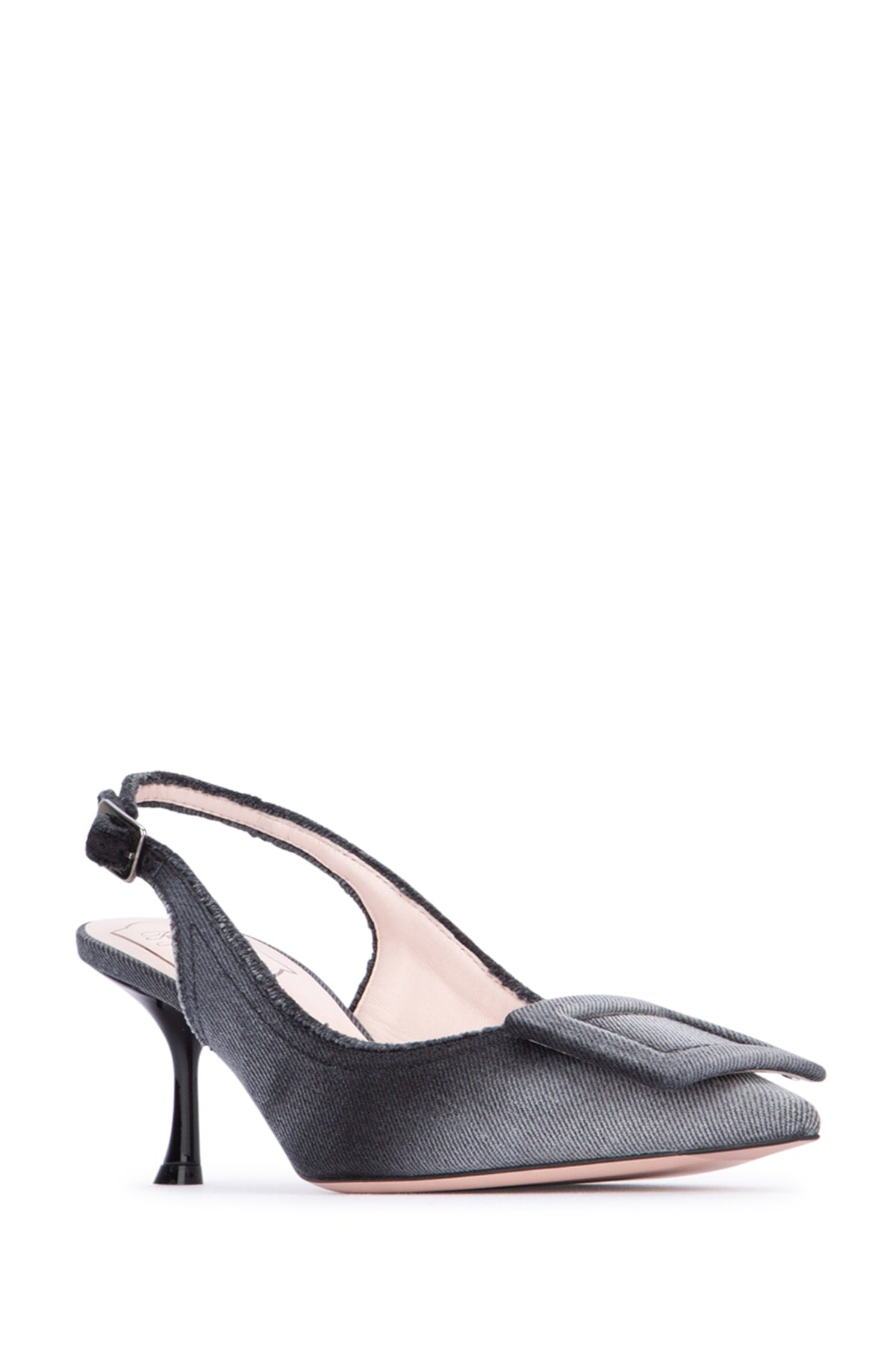 ROGER VIVIER Fringed Wash Denim Mini Sling Pumps