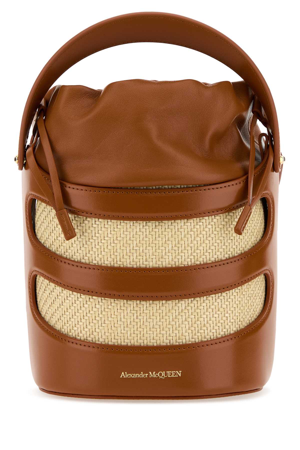 ALEXANDER MCQUEEN Two-tone Leather and Raffia Mini Bucket Handbag