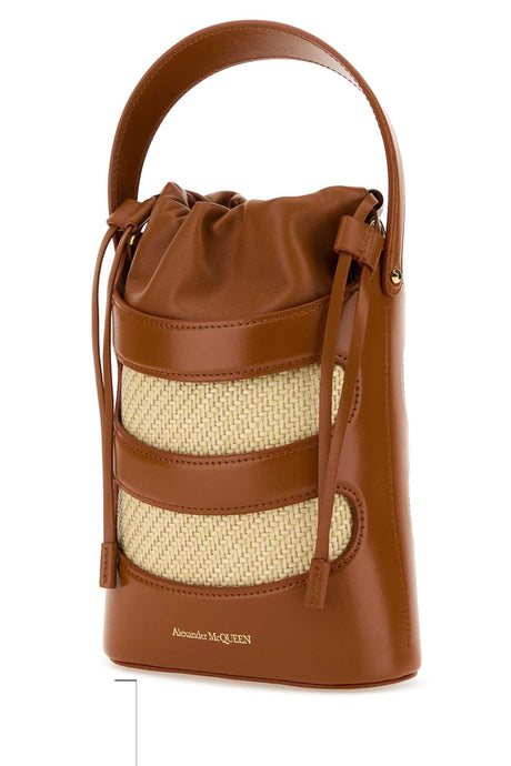 ALEXANDER MCQUEEN Two-tone Leather and Raffia Mini Bucket Handbag