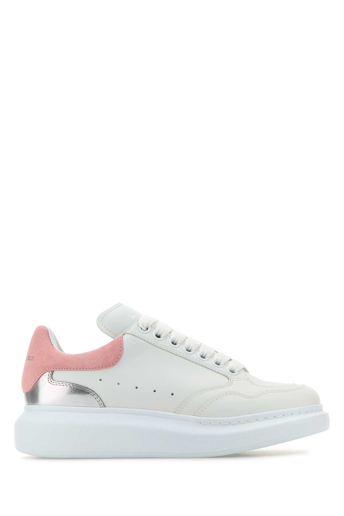 ALEXANDER MCQUEEN White Leather Sneakers with Pink Suede Detail