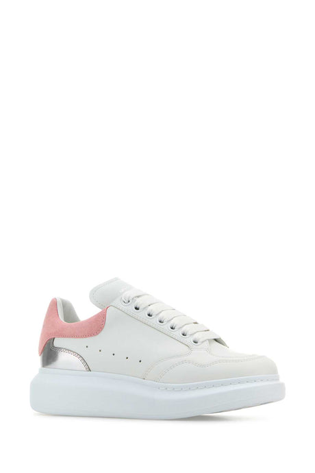 ALEXANDER MCQUEEN White Leather Sneakers with Pink Suede Detail