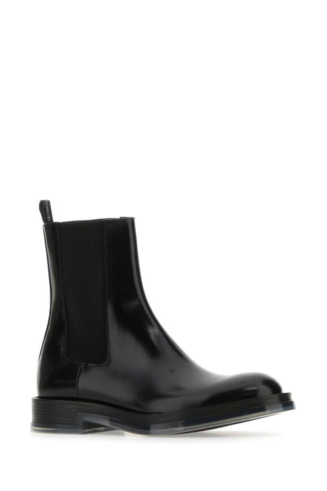 ALEXANDER MCQUEEN Black Leather Float Ankle Boots