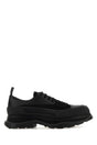 ALEXANDER MCQUEEN Black Leather and Fabric Tread Slick Sneakers