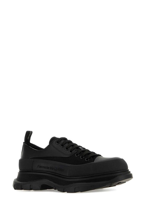 ALEXANDER MCQUEEN Black Leather and Fabric Tread Slick Sneakers