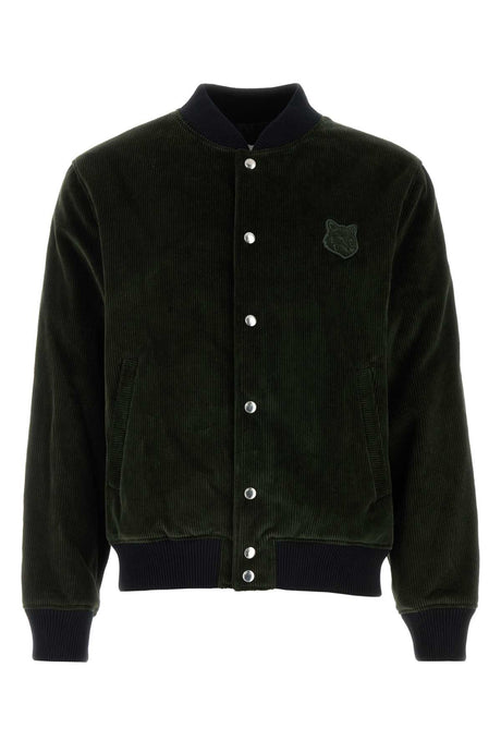 MAISON KITSUNE Dark Green Corduroy Bomber Jacket - Men's Size