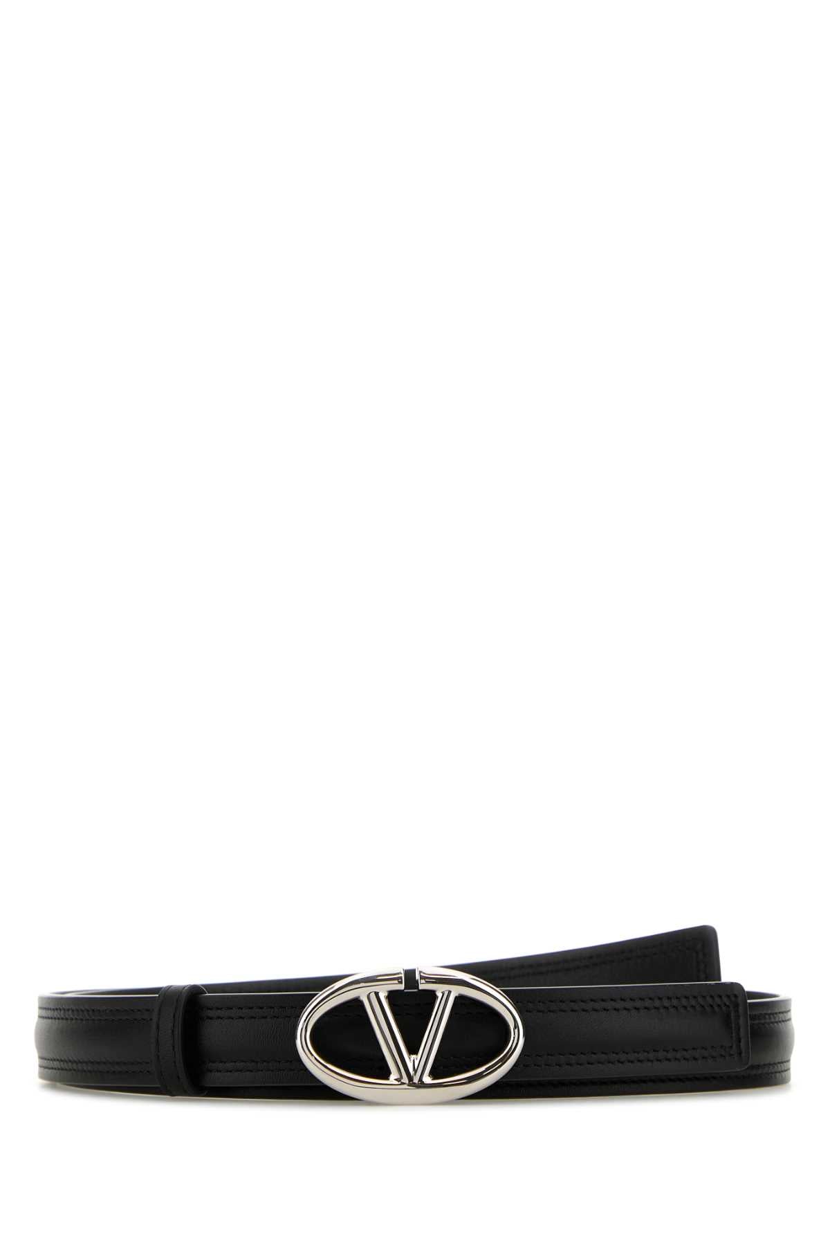 VALENTINO GARAVANI The Bold Edition Black Leather VLogo Belt - 2 cm Height