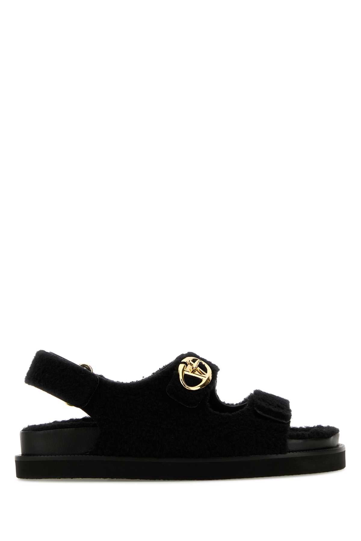 VALENTINO GARAVANI Eco-Friendly Black Fur Sandals for Women