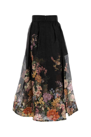 ZIMMERMANN Floral Printed Linen Blend Pavilion Skirt