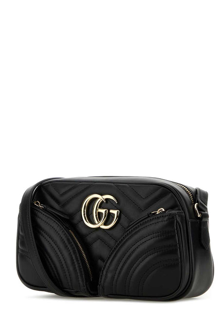 GUCCI Mini Black Leather GG Marmont Crossbody Handbag