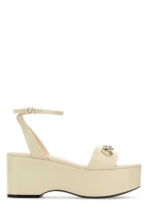 GUCCI Ivory Leather Platform Sandals with 8 cm Height