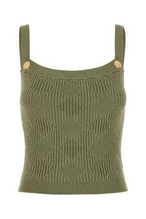 BALMAIN Sage Green Knit Tank Top for Women