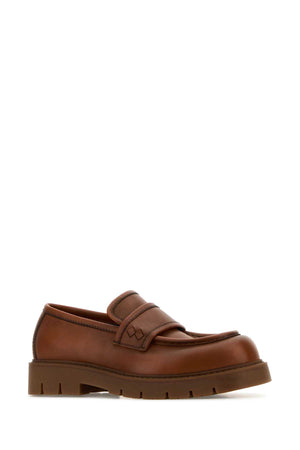 BOTTEGA VENETA Stylish Caramel Leather Loafers with Elevated Sole Height