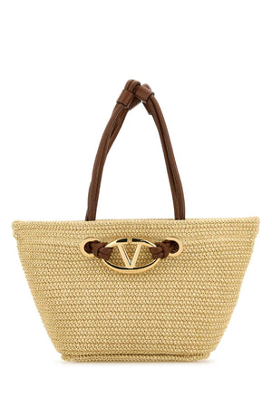 VALENTINO GARAVANI Beige Raffia Escape Handbag - 18x18.5x9 cm