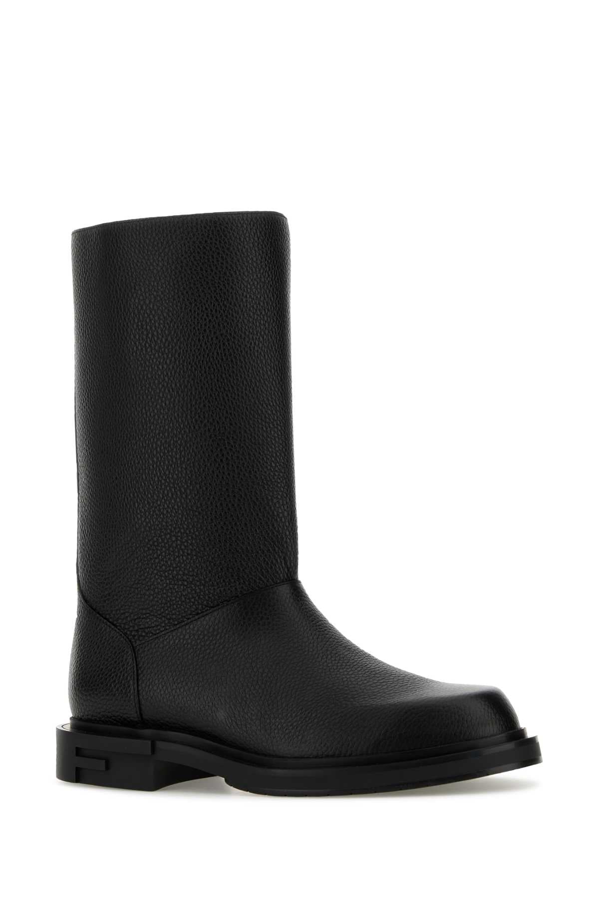 FENDI Premium Black Leather Frame Boots for Men