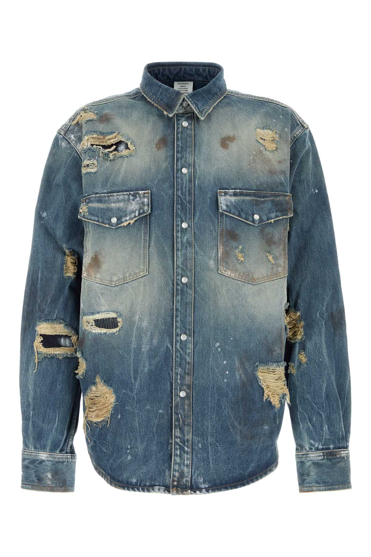 VETEMENTS Distressed Light Blue Denim Shirt for Men