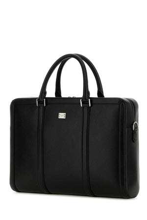 DOLCE & GABBANA Black Leather Briefcase 36 cm