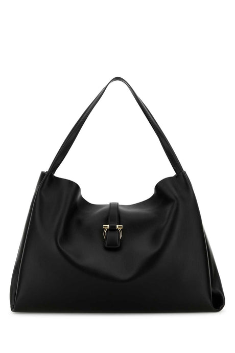 SALVATORE FERRAGAMO Large Black Leather Shopping Handbag - 52 cm Width